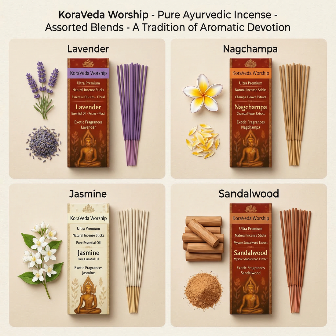 Ayurvedic Incense Sticks Combo – Pack of 4 | Natural & Charcoal-Free