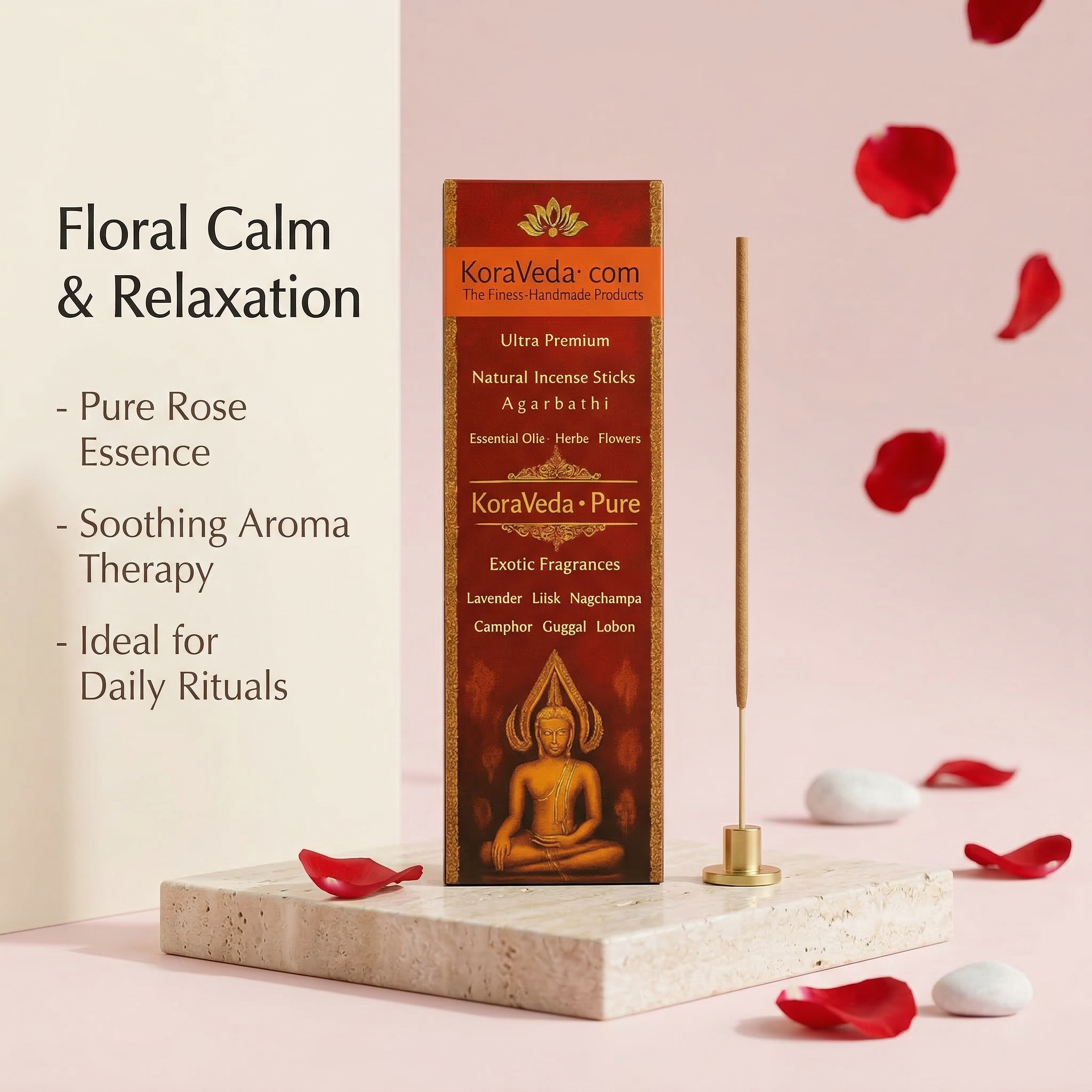 Real Rose Ayurvedic Incense Sticks – Natural & Charcoal-Free