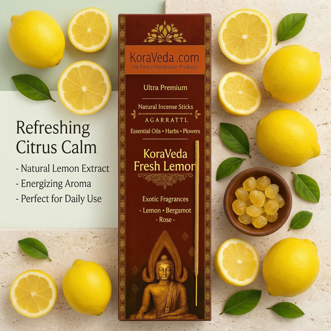 Fresh Lemon Ayurvedic Incense Sticks – Natural & Charcoal-Free