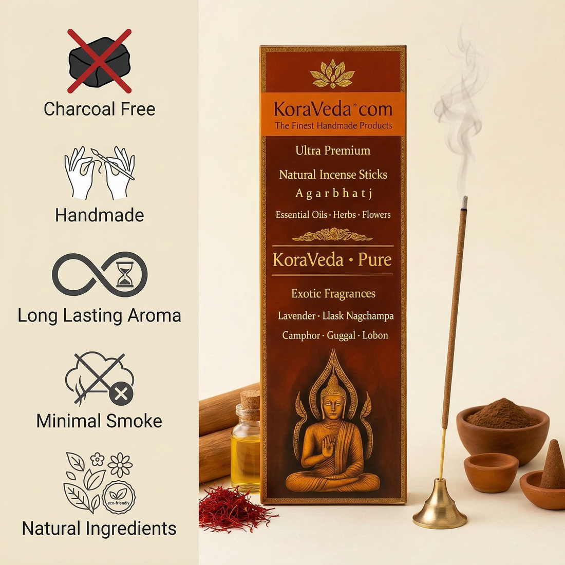 Pure Fragrance Ayurvedic Incense Sticks – Handmade & Charcoal-Free