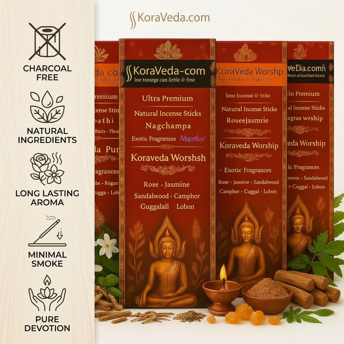 Ayurvedic Incense Sticks Combo – Pack of 4 | Natural & Charcoal-Free