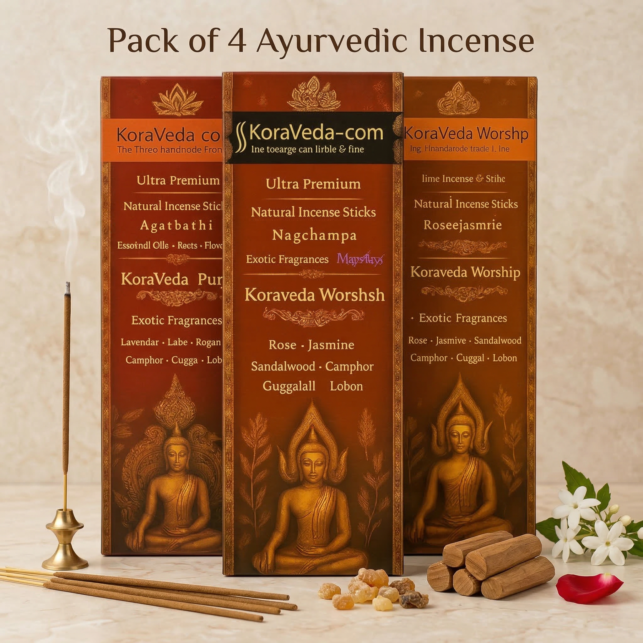 Ayurvedic Incense Sticks Combo – Pack of 4 | Natural & Charcoal-Free