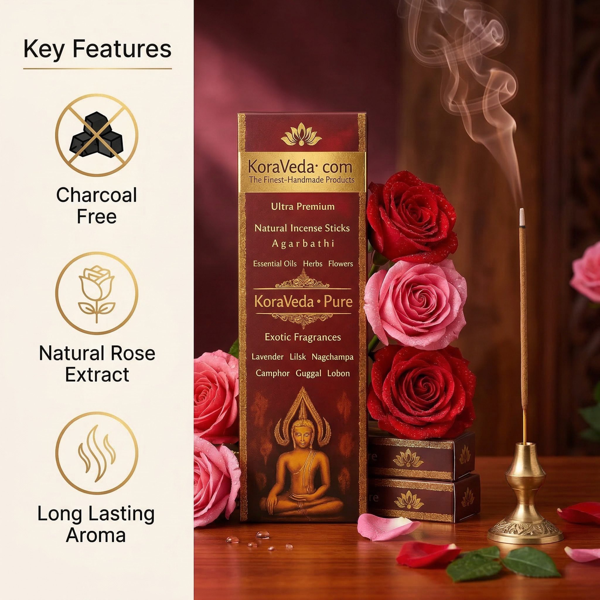 Real Rose Ayurvedic Incense Sticks – Natural & Charcoal-Free