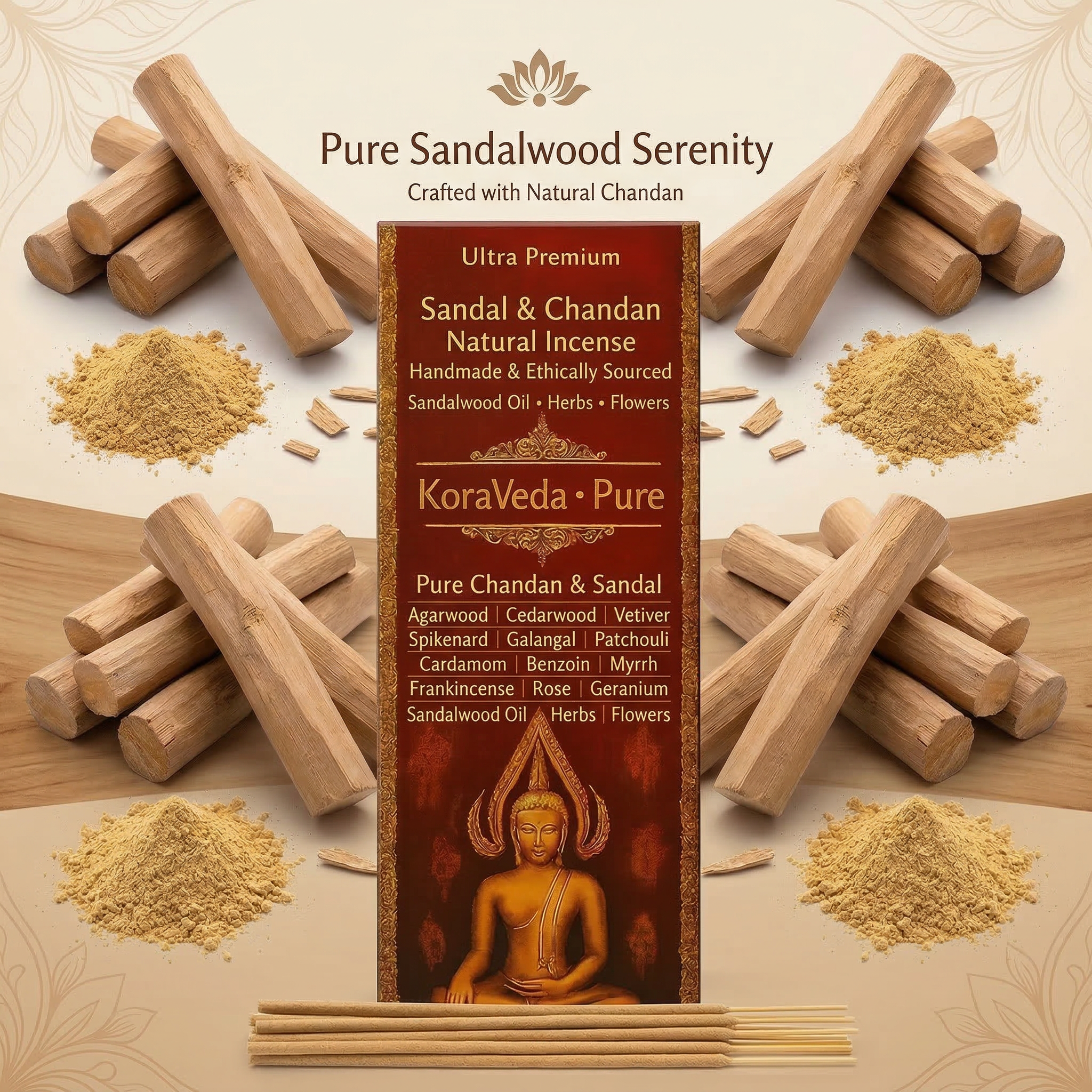 Sandal Chandan Ayurvedic Incense Sticks – Natural & Charcoal-Free