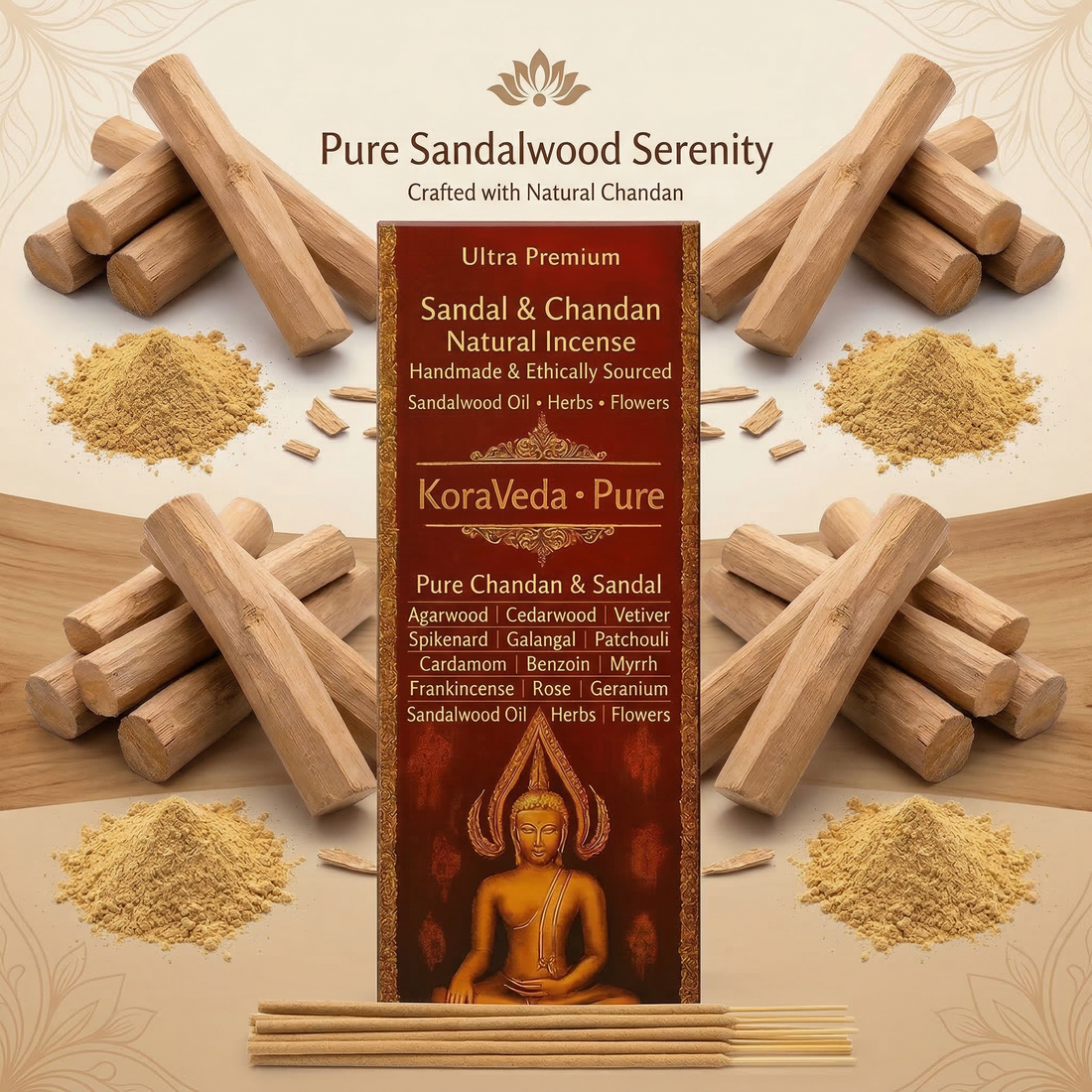 Sandal Chandan Ayurvedic Incense Sticks – Natural & Charcoal-Free