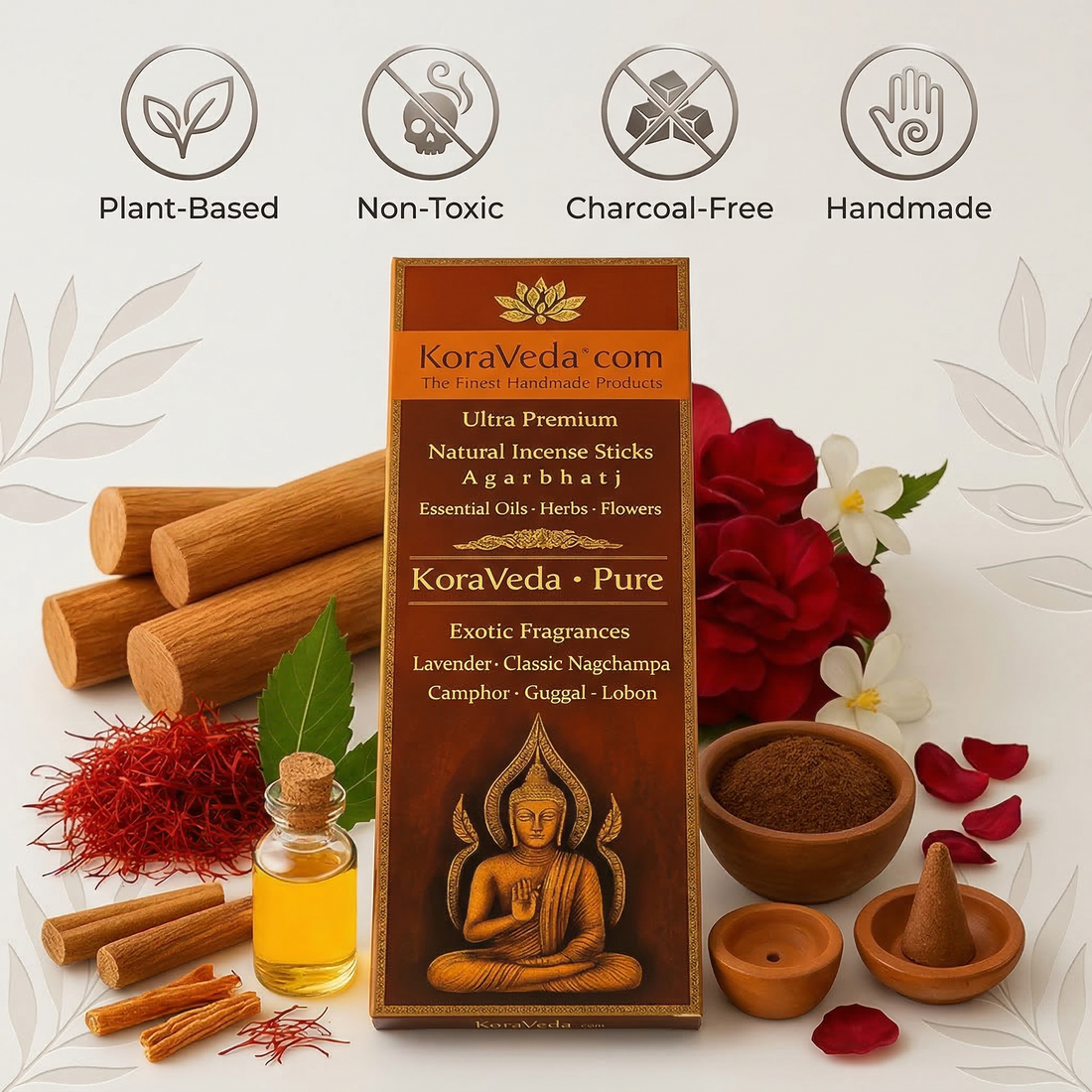 Pure Fragrance Ayurvedic Incense Sticks – Handmade & Charcoal-Free