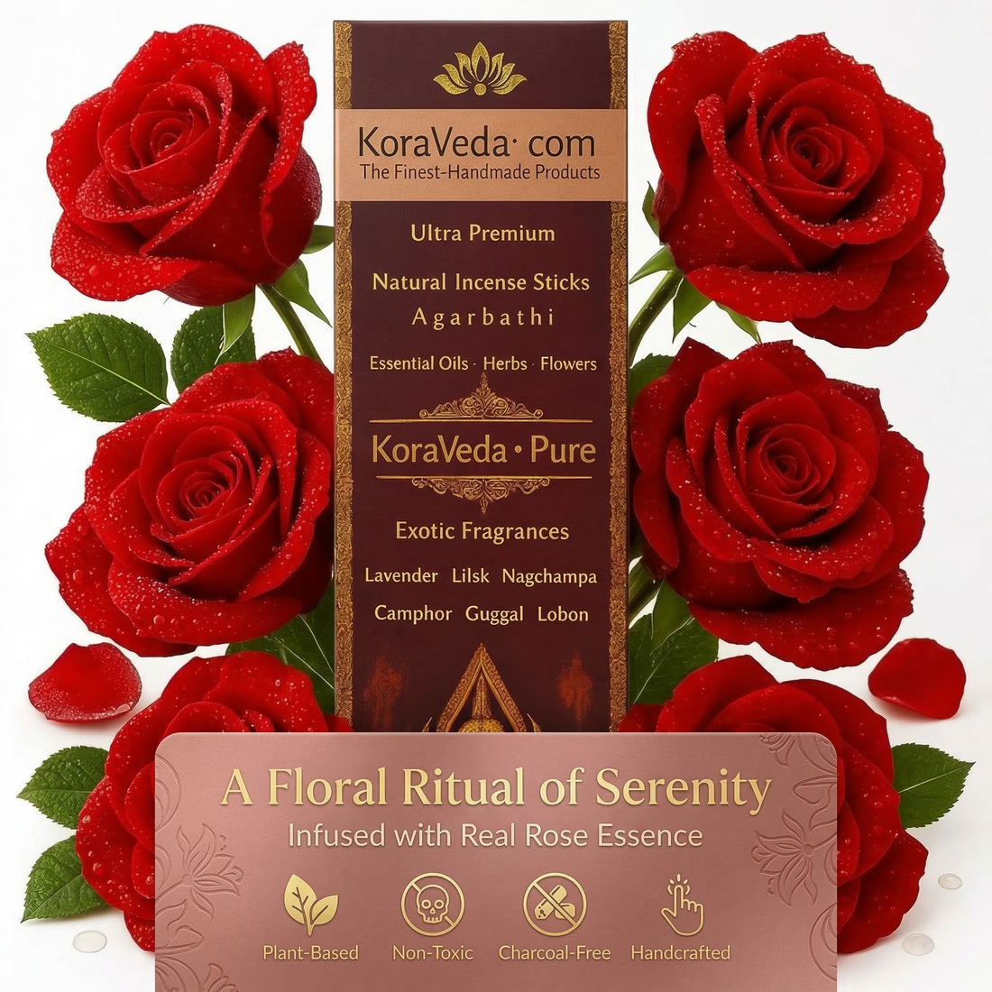 Real Rose Ayurvedic Incense Sticks – Natural & Charcoal-Free