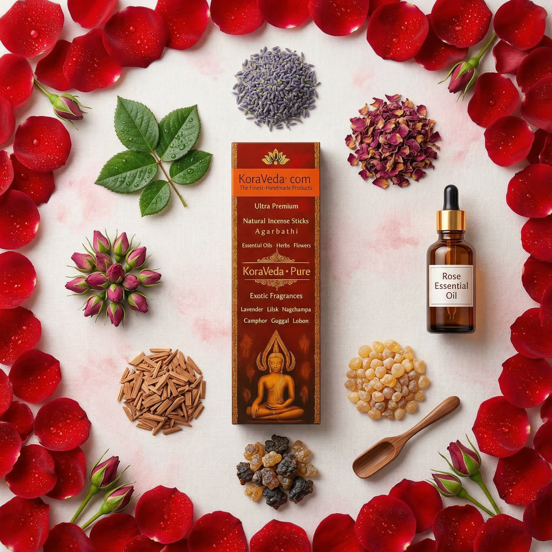 Real Rose Ayurvedic Incense Sticks – Natural & Charcoal-Free