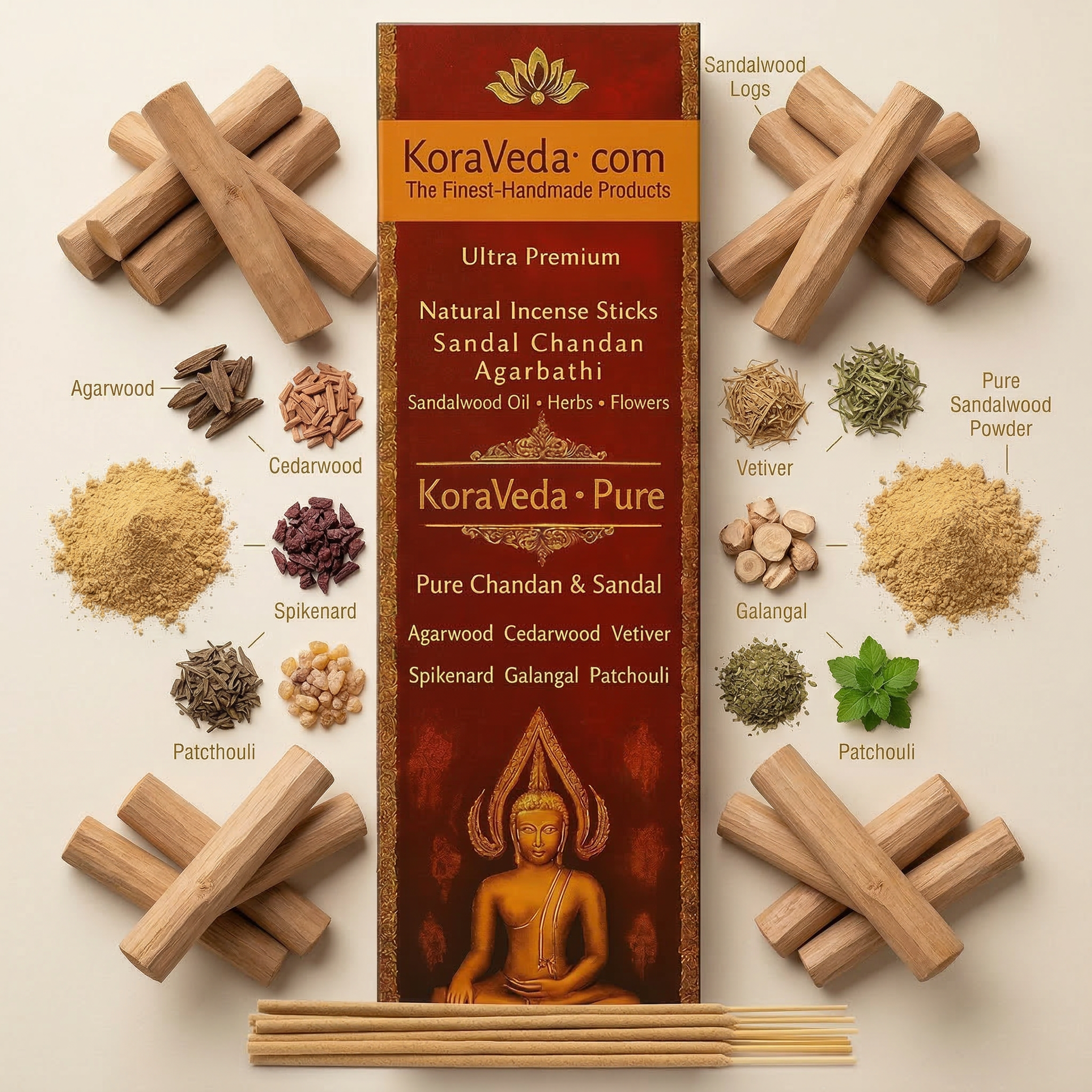 Sandal Chandan Ayurvedic Incense Sticks – Natural & Charcoal-Free