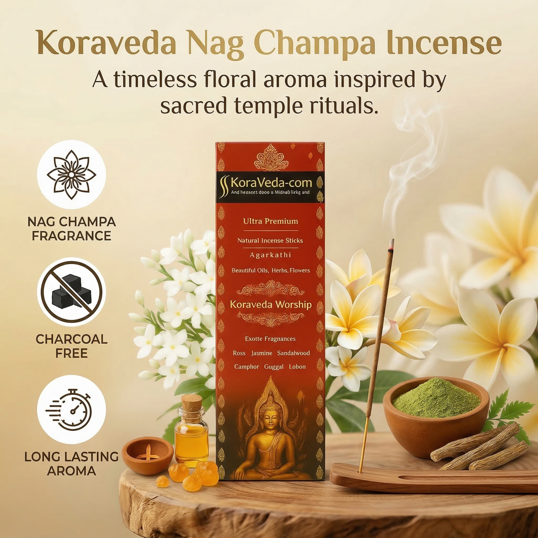 Nag Champa Ayurvedic Incense Sticks – Natural & Charcoal-Free
