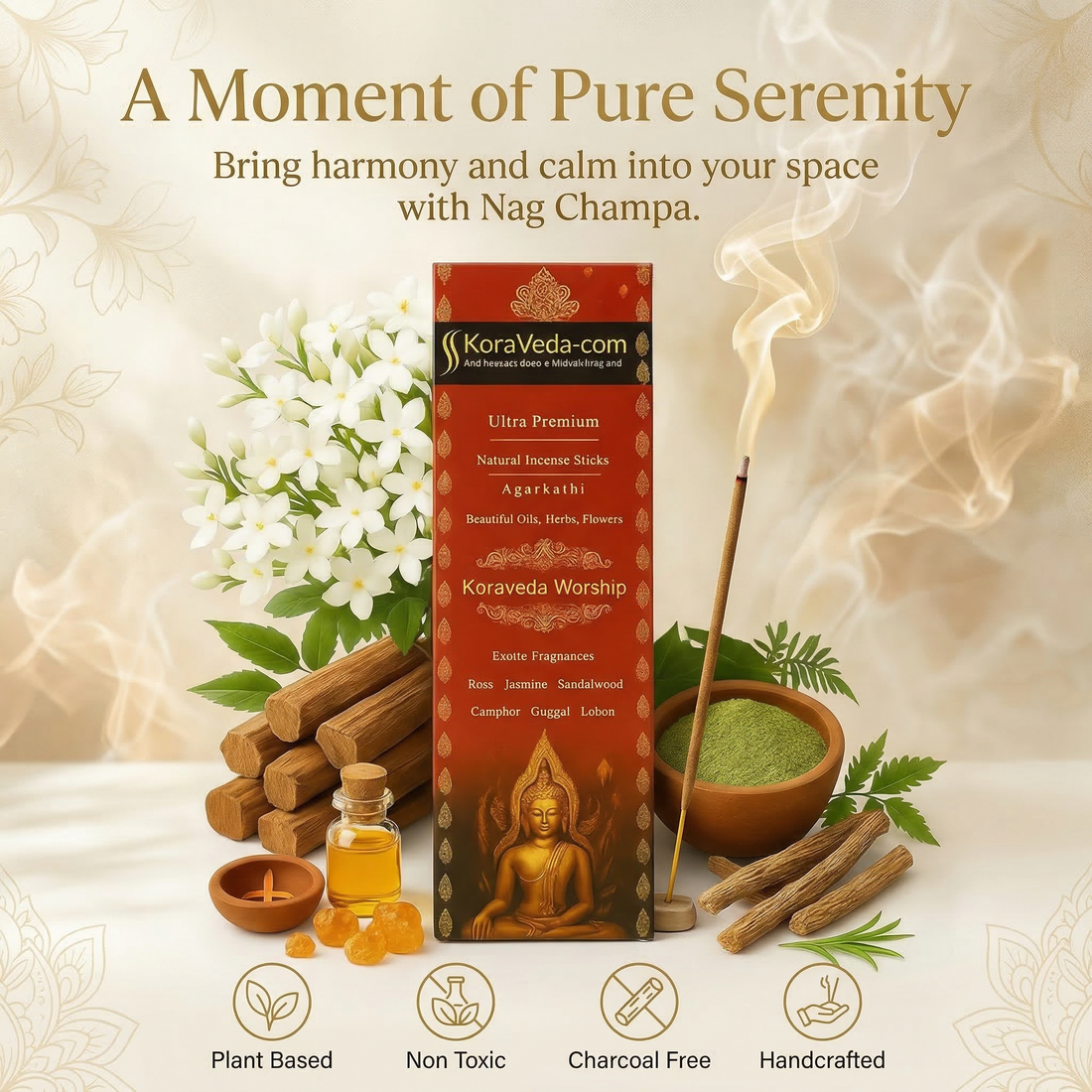 Nag Champa Ayurvedic Incense Sticks – Natural & Charcoal-Free
